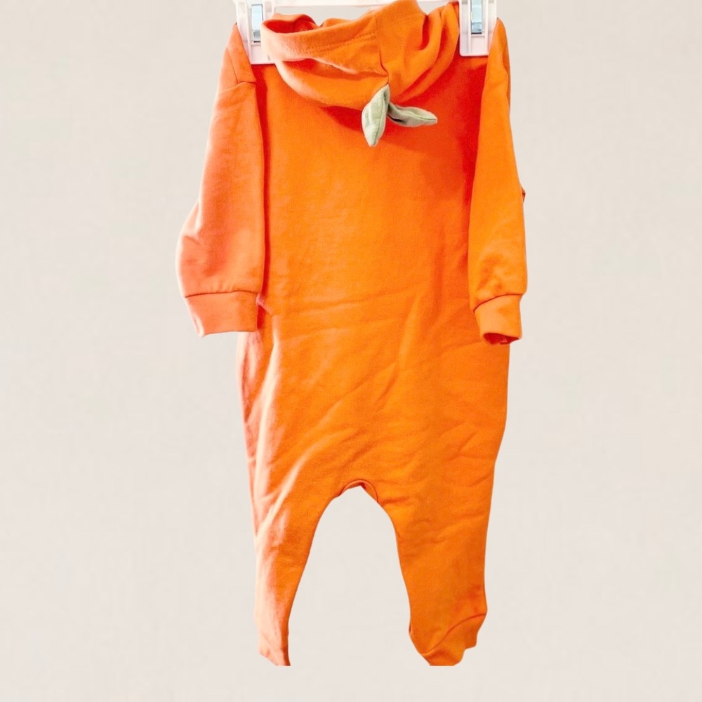 Cat & Jack Baby Pumpkin Hooded Romper Orange Halloween Costume Jack-O-Lantern 6M - Picture 5 of 5